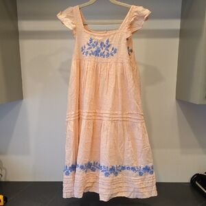 Peach Embroidered Sundress with Blue Floral Accents